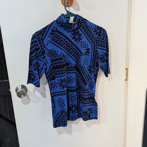 Ralph Lauren Black and Blue Geometric Blouse